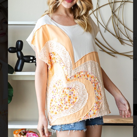 💎 OLI AND HALI HEART PATCHWORK SHORT SLEEVE TOP SHIRT SR4 - Picture 3 of 5